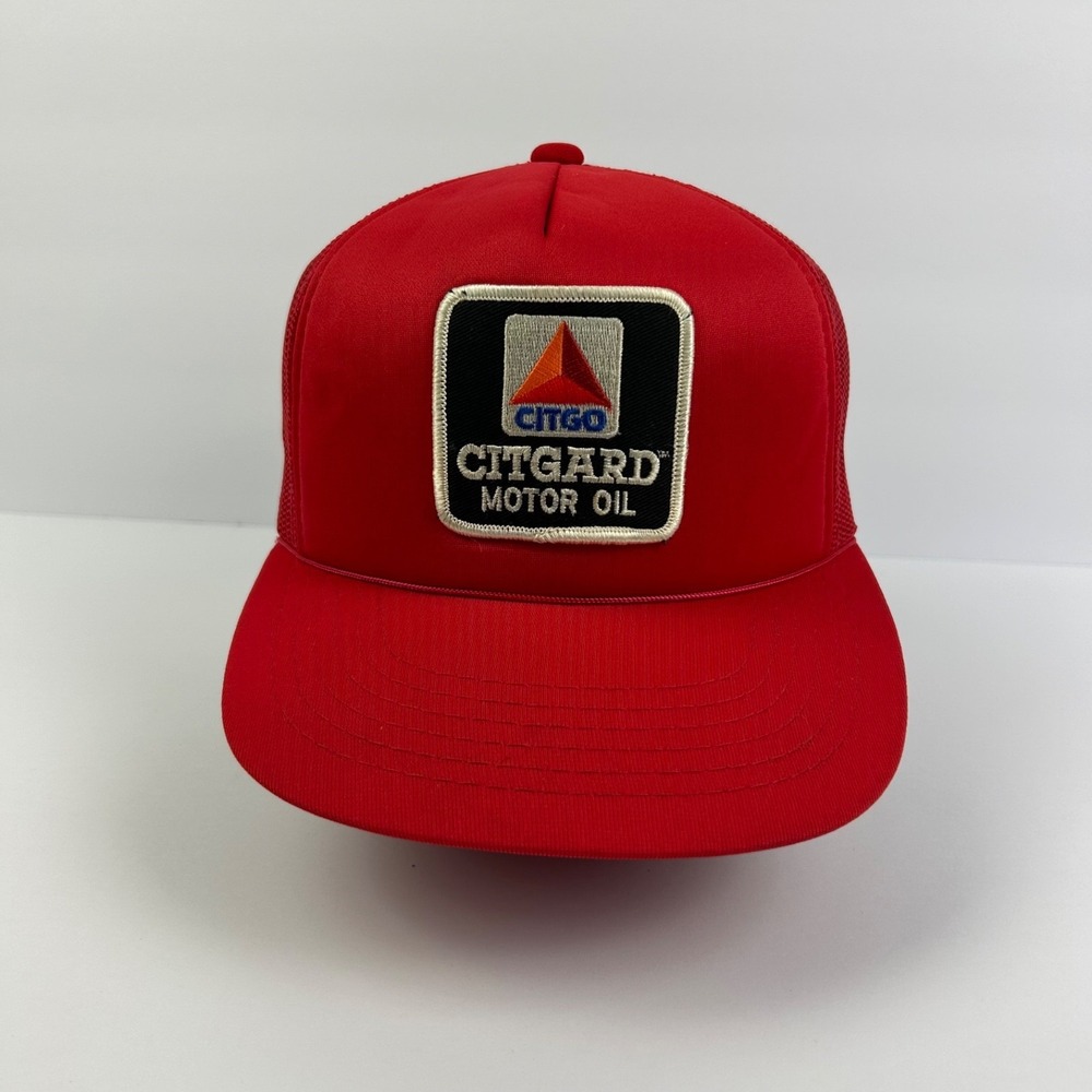 Vintage 80s Citgard Motor Oil Trucker Hat Cap Snap Back Adjustable Red Citgo Men